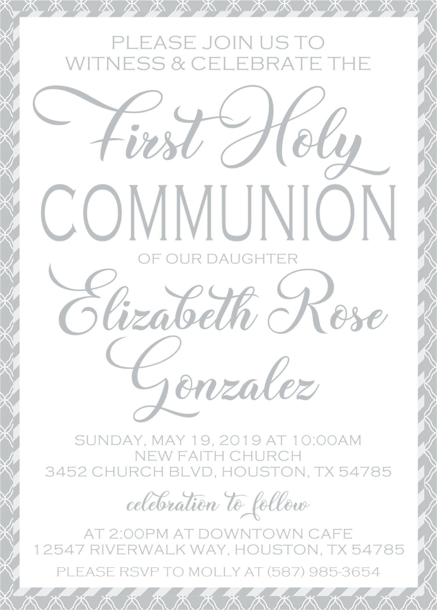 Grey And White First Communion Invitations