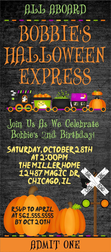 Halloween Express Train Birthday Party Ticket Invitations