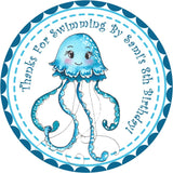 Hand-drawn blue jellyfish under the sea birthday sticker