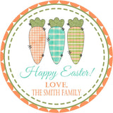 Happy Easter carrot sticker featuring stitched plaid carrot artwork