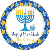 Happy Hanukkah blue favor sticker for gift packaging