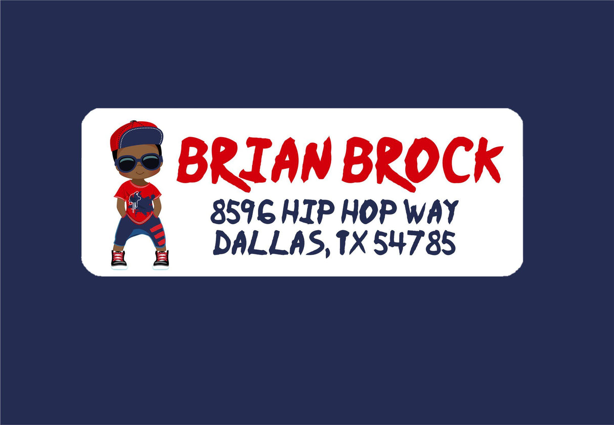 Hip hop boy address labels with urban character