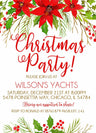 Holiday party invitation with seasonal floral artwork and personalized party details