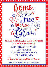 Home of the Free red white and blue July 4th invitation