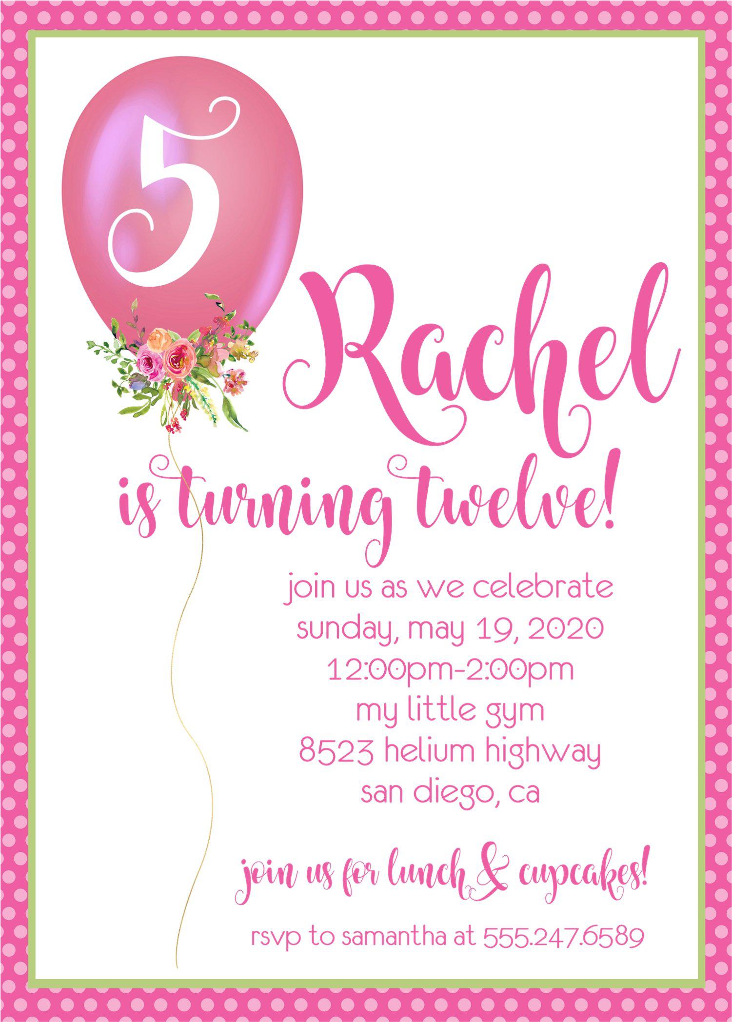 Hot Pink Balloon Birthday Party Invitations