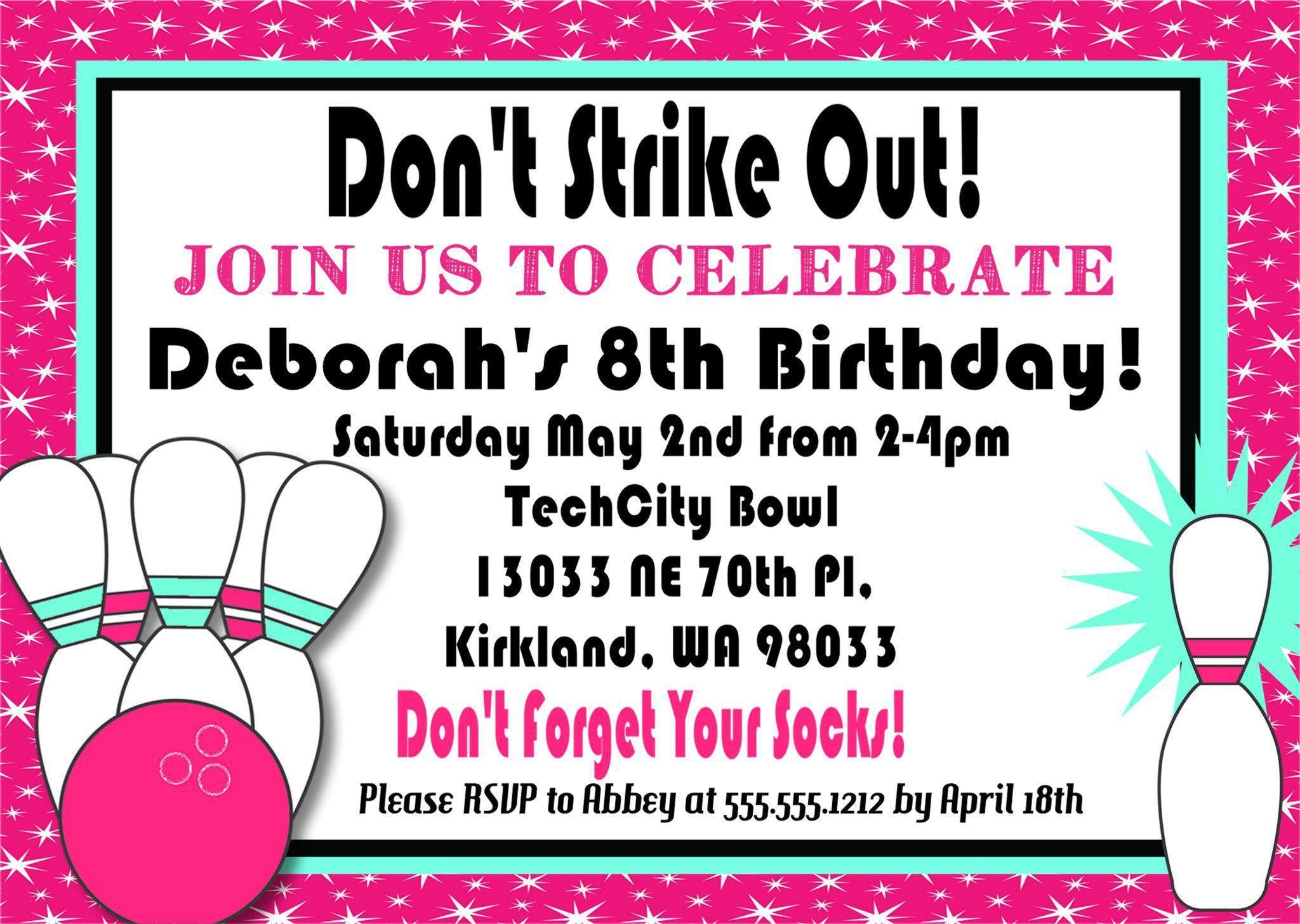 Hot Pink Bowling Birthday Party Invitations