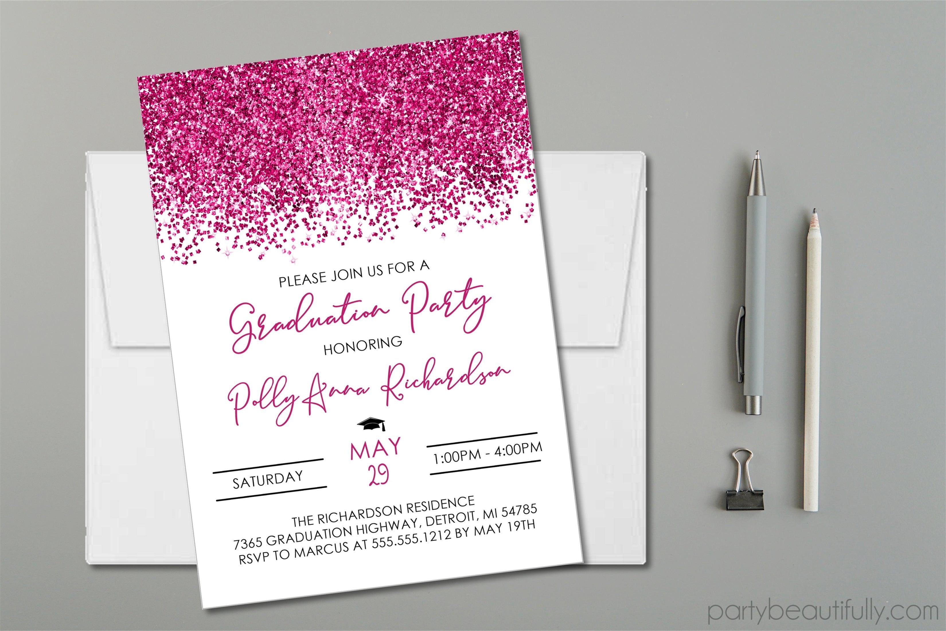 Hot Pink Graduation Party Invitations