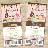 Ice cream birthday ticket invitation with sprinkles themed graphics and admission pass design