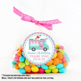 Ice cream truck party favor label in teal and pink
