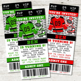 Ice hockey party invitation featuring sports themed artwork and ticket style design