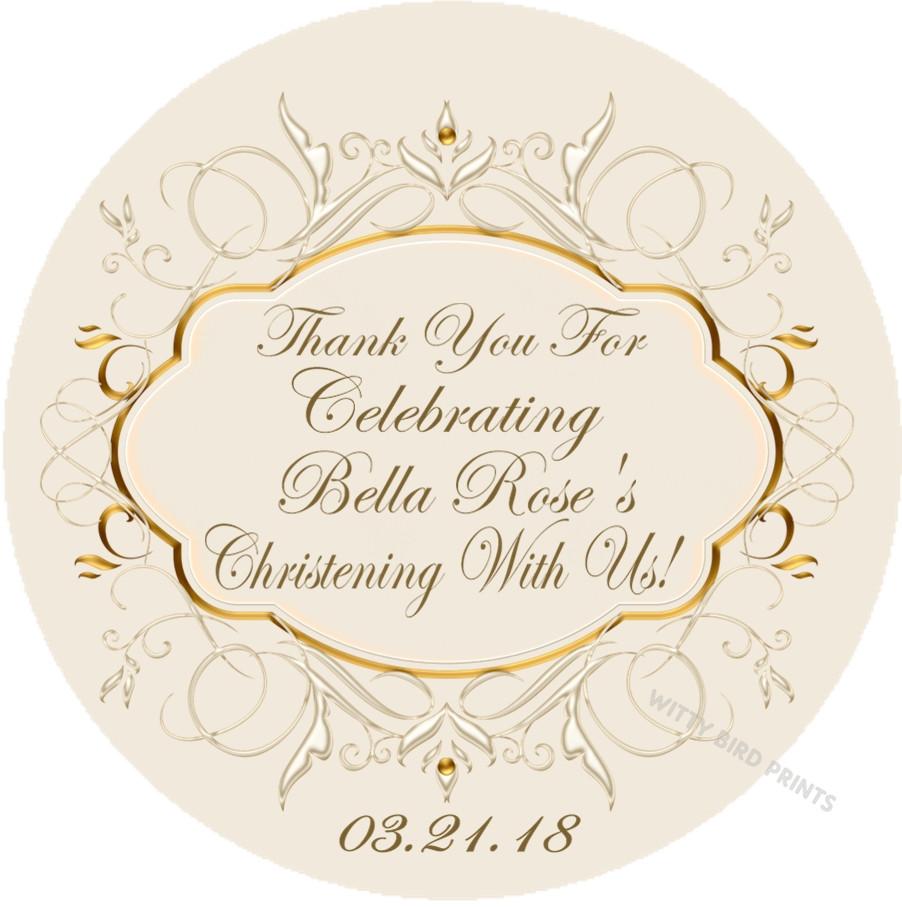 Ivory And Gold Christening Stickers Or Favor Tags