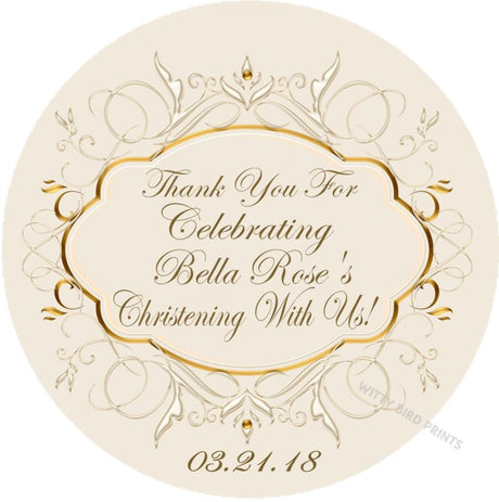 Ivory and gold Christening stickers with decorative cross