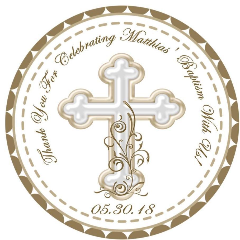Ivory cross baptism sticker with elegant religious design