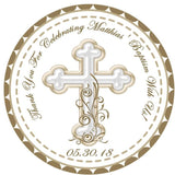 Ivory cross baptism sticker with elegant religious design