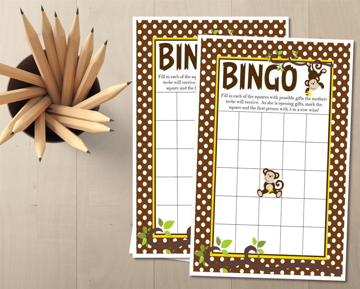 Jungle monkey themed baby shower bingo PDF