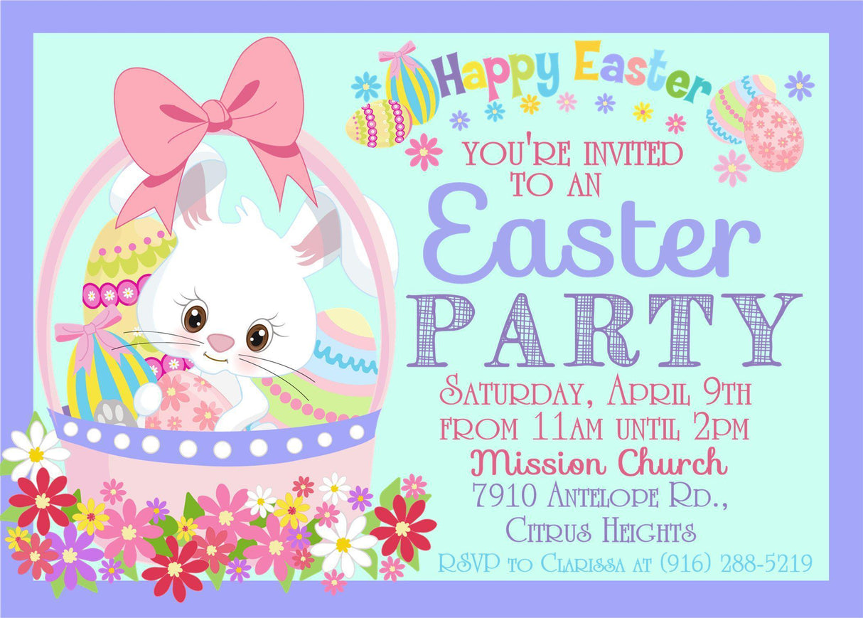 Kids Easter egg hunt invitation with cute bunny design