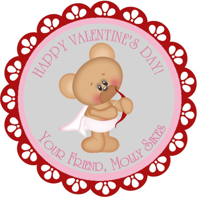 Kids Valentine sticker with cute cupid bear