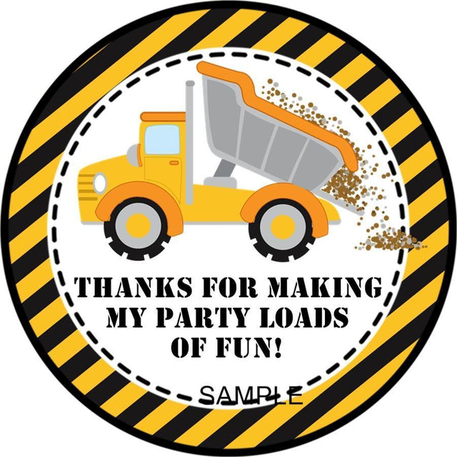 Kids construction themed sticker for birthday goodie bags