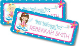 Kids fairy name labels for school supplies with floral accents