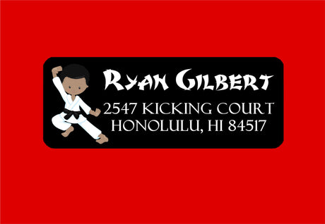 Kids karate address labels with martial arts character