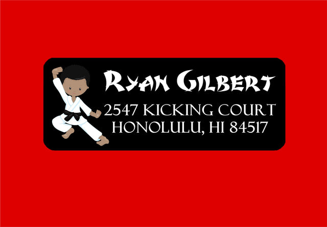 Kids karate address labels with martial arts character