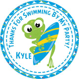 Kids pool party frog sticker for favor bags