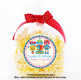 Kids robot party favor sticker in bright primary colors