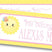 Kids school name label with smiling sun and flower detail