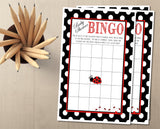 Ladybug themed baby shower bingo card