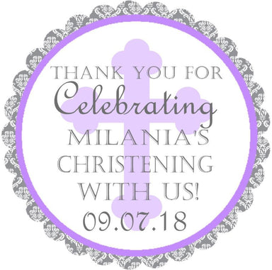 Lavender Christening Stickers Or Favor Tags