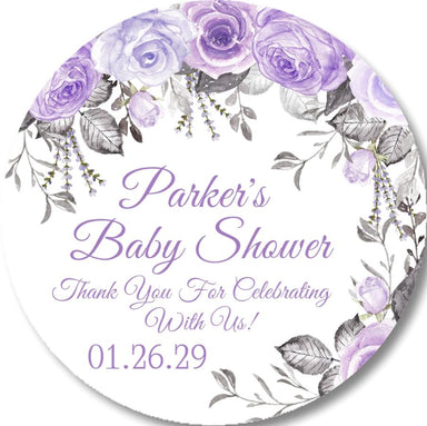 Lavender Floral Baby Shower Stickers Or Favor Tags
