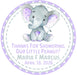 Lavender Safari Elephant Baby Shower Stickers Or Favor Tags