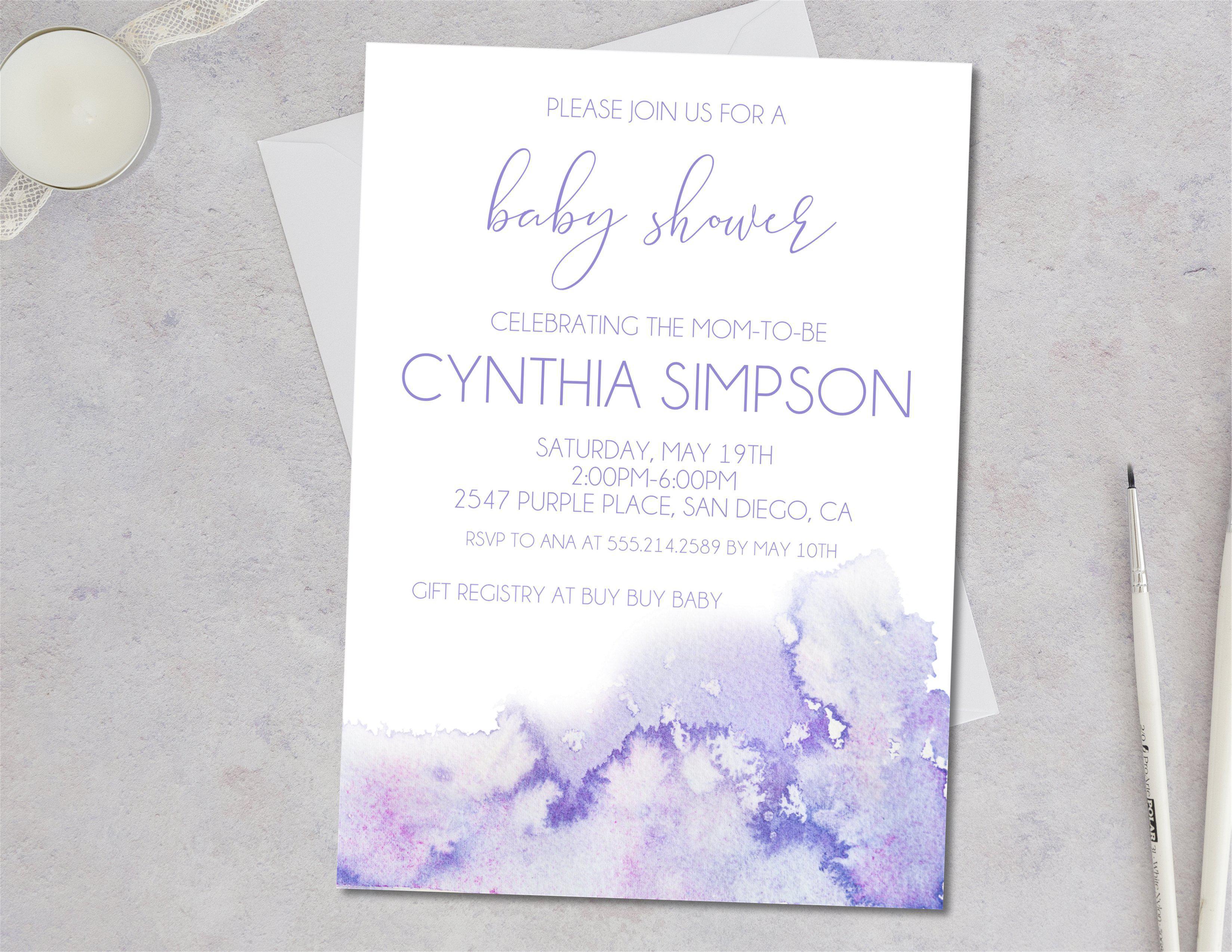 Lavender Watercolor Baby Shower Invitations