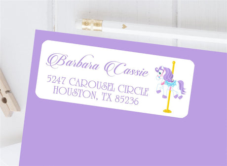 Lavender carousel horse address labels