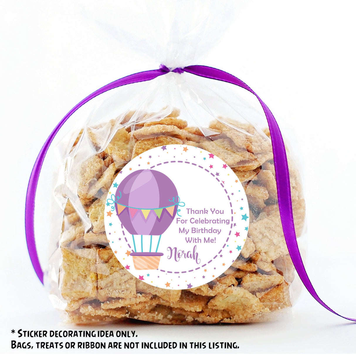 Lavender hot air balloon thank you sticker design