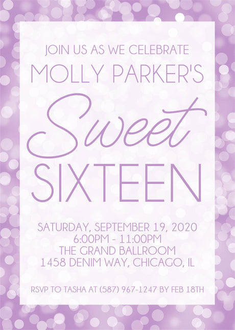 Lavender invitation cards teen birthday party style