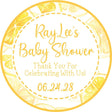 Lemon-themed baby shower sticker with bright yellow citrus border