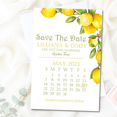 Lemon wedding save the date cards