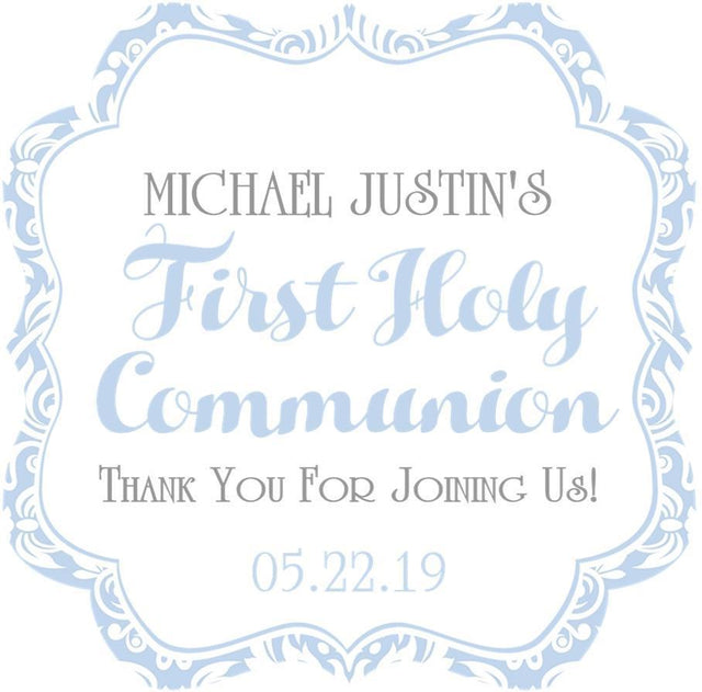 Light blue damask First Holy Communion sticker for boys