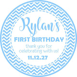 Light blue milestone party favor label