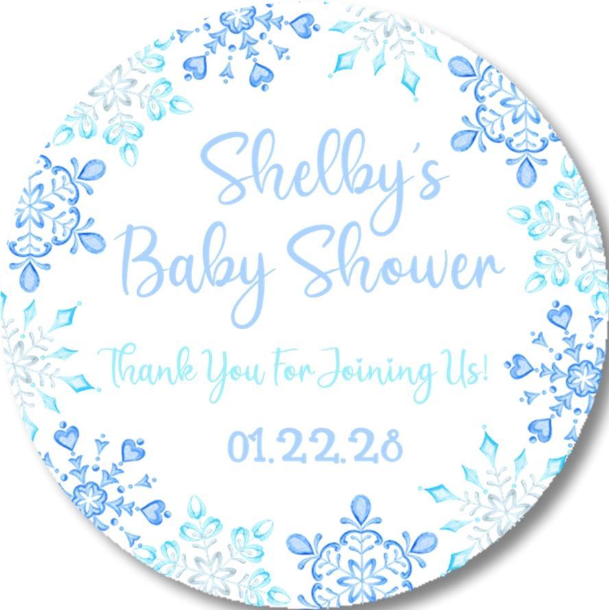 Light blue snowflake baby shower sticker