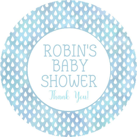 Light blue watercolor raindrop baby shower sticker