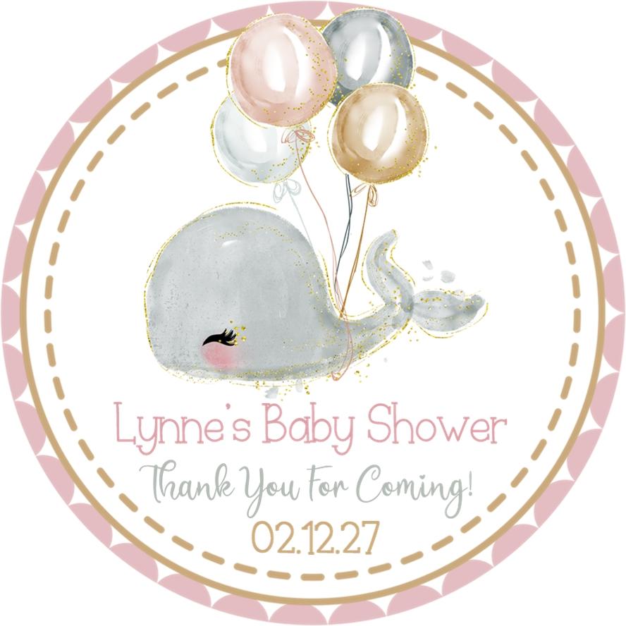 Light gray whale baby shower sticker with balloons