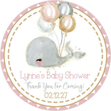 Light gray whale baby shower sticker with balloons