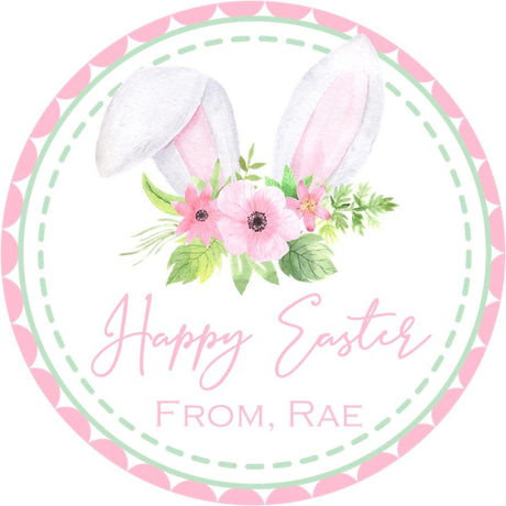 Light spring bunny ears Easter sticker with floral accents