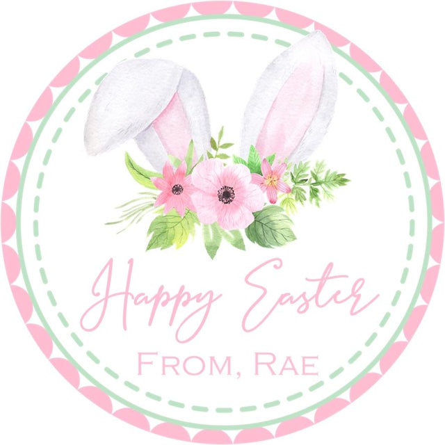 Light spring bunny ears Easter sticker with floral accents