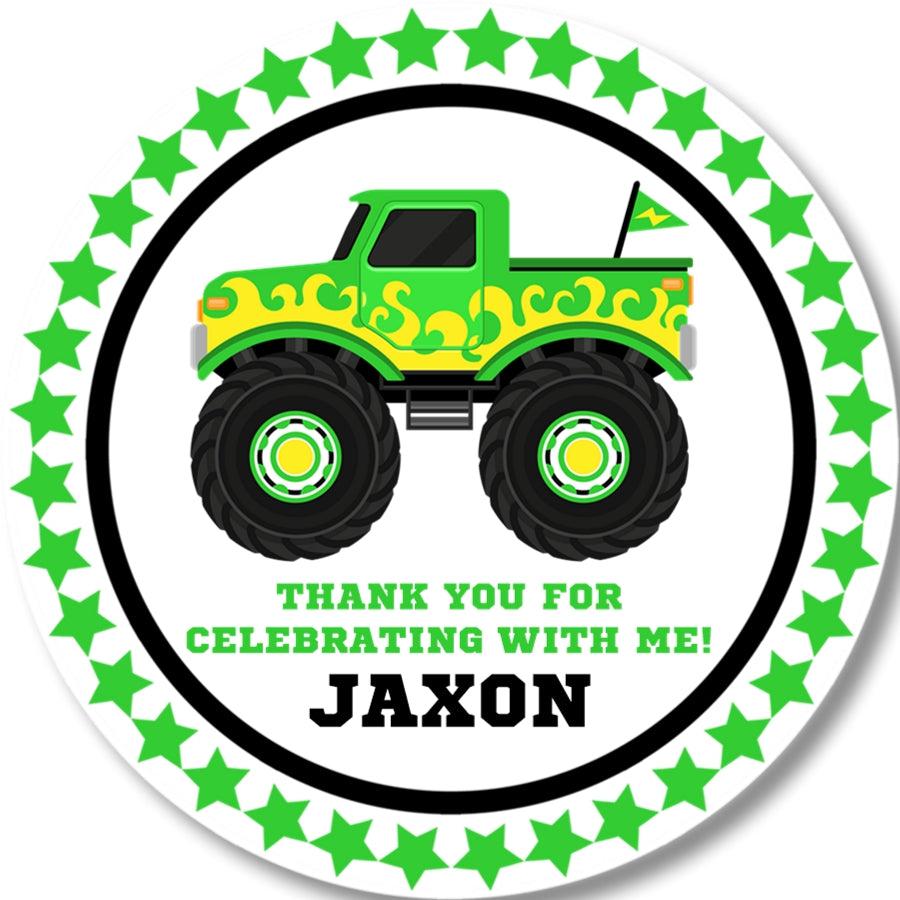 Lime Green Monster Truck Birthday Party Stickers Or Favor Tags