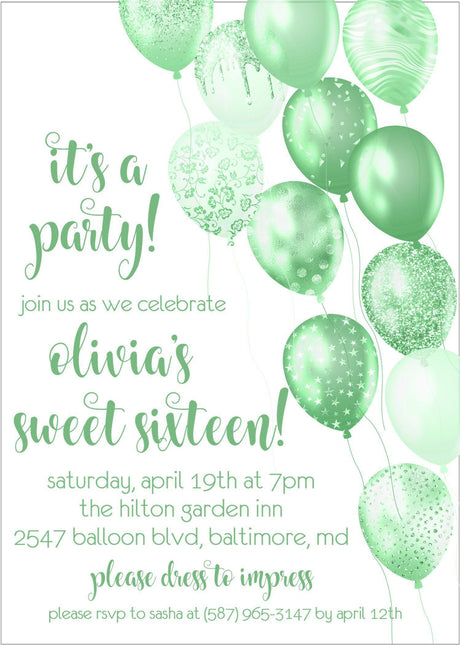 Lime green sweet 16 birthday invitations