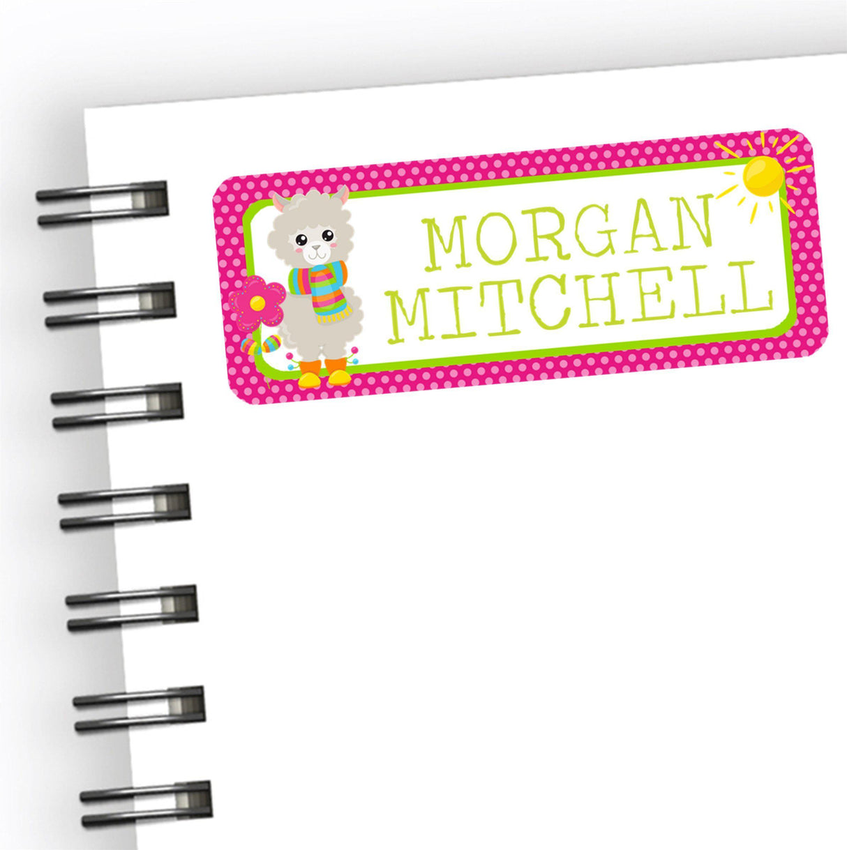 Llama back to school name labels with colorful artwork