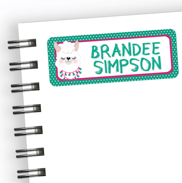 Llama back to school supply name labels with playful llama illustration